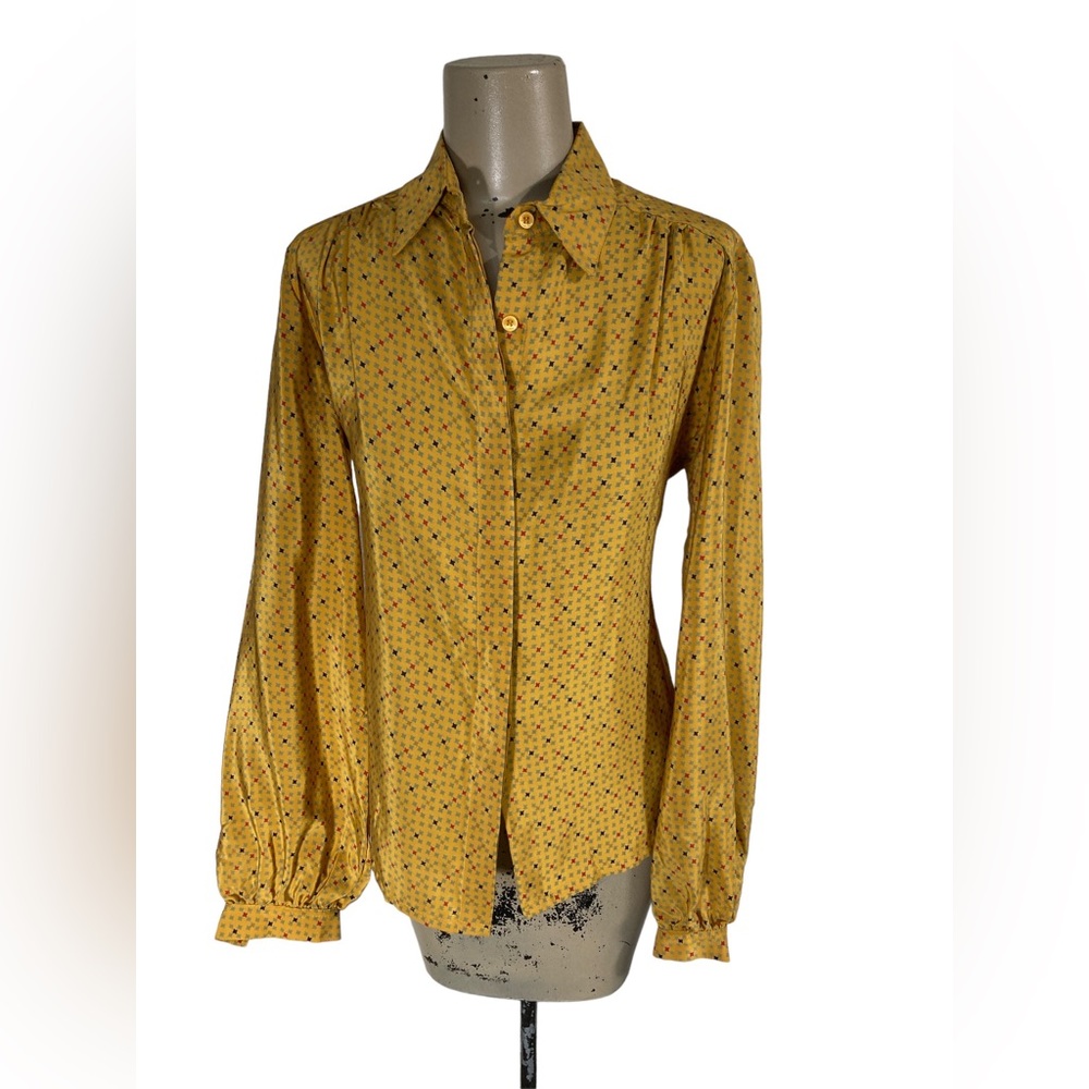 Palio Silk Yellow Blouse Retro Atomic Print